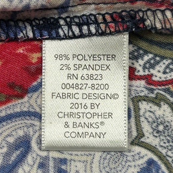 Christopher & Banks Red Blue Mandarin Collar Blouse - Picture 7 of 10